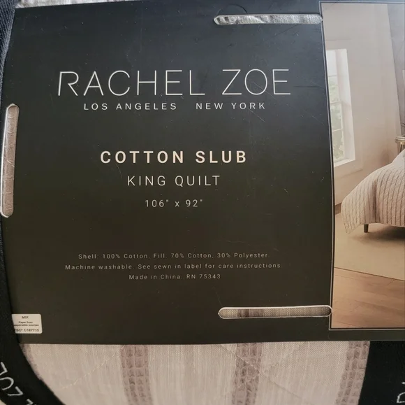 New King Cotton Quilt Rachel Zoe 106" x 92" Grey - Picture 10 of 12